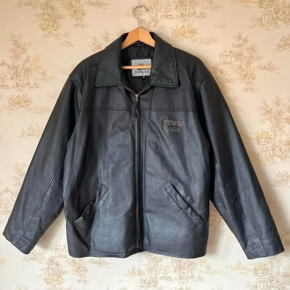 Vintage 00s Peterbilt Leather Bomber Jacket | Black | Men's L